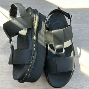 Dr. Martens Francis Black Hydro Leather Platform Sandals.